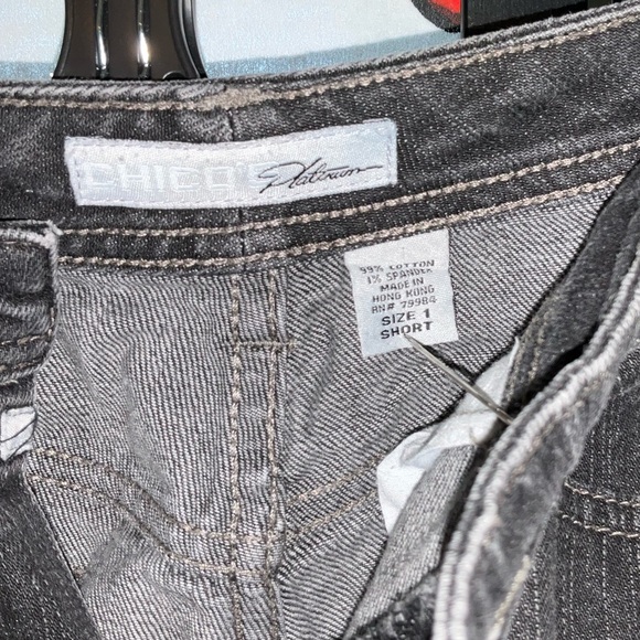 Womens Chicos Platinum Denim Sz 1 Short Black Washed Denim Stretch Jeans - Picture 4 of 9